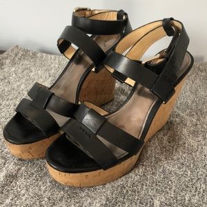Coach black strappy wedges
